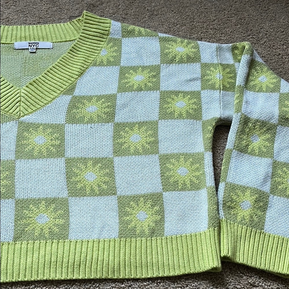 Green, Yellow, & and White Checkered Sweater